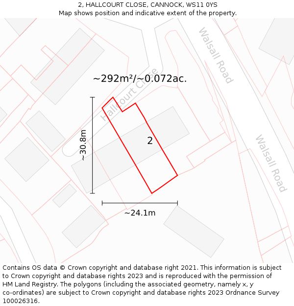 2, HALLCOURT CLOSE, CANNOCK, WS11 0YS: Plot and title map