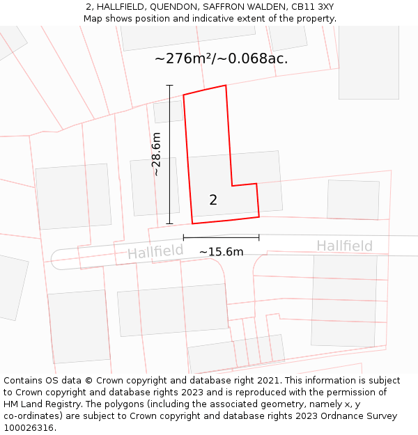 2, HALLFIELD, QUENDON, SAFFRON WALDEN, CB11 3XY: Plot and title map