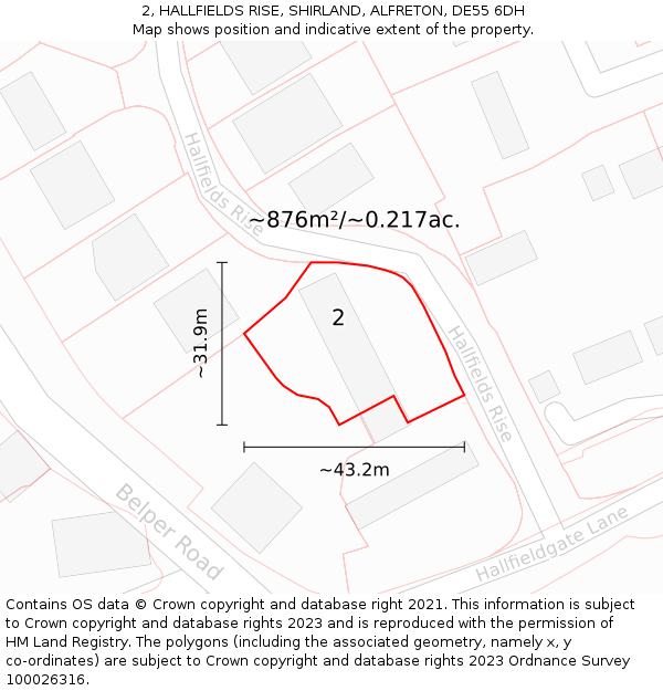 2, HALLFIELDS RISE, SHIRLAND, ALFRETON, DE55 6DH: Plot and title map
