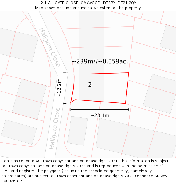 2, HALLGATE CLOSE, OAKWOOD, DERBY, DE21 2QY: Plot and title map