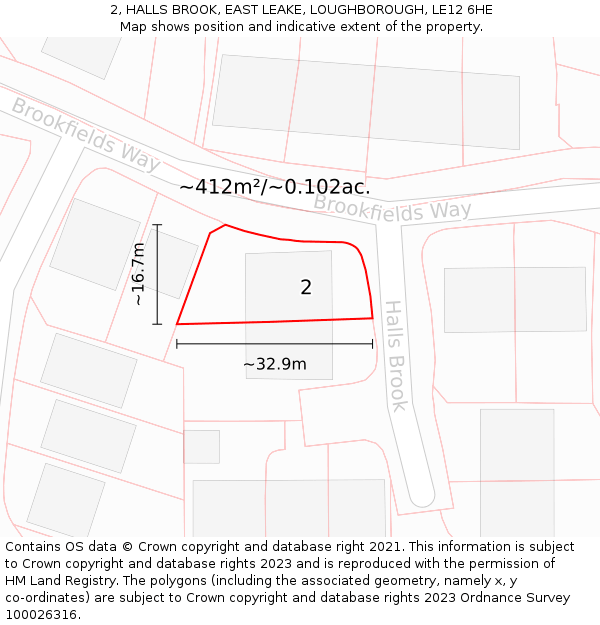 2, HALLS BROOK, EAST LEAKE, LOUGHBOROUGH, LE12 6HE: Plot and title map