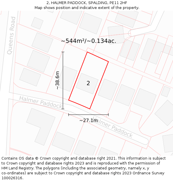 2, HALMER PADDOCK, SPALDING, PE11 2HF: Plot and title map
