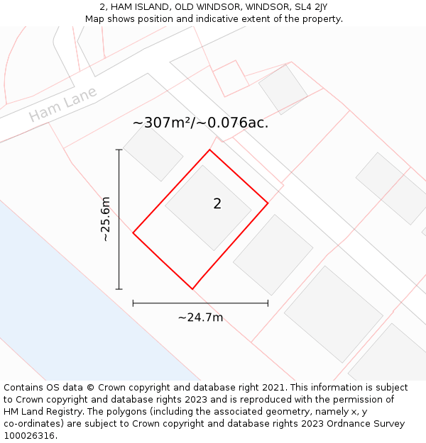 2, HAM ISLAND, OLD WINDSOR, WINDSOR, SL4 2JY: Plot and title map