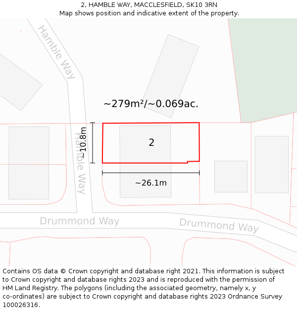 2, HAMBLE WAY, MACCLESFIELD, SK10 3RN: Plot and title map