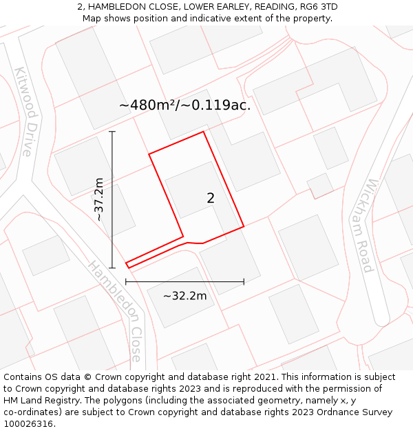 2, HAMBLEDON CLOSE, LOWER EARLEY, READING, RG6 3TD: Plot and title map