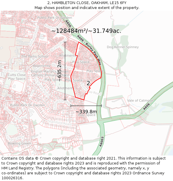2, HAMBLETON CLOSE, OAKHAM, LE15 6FY: Plot and title map