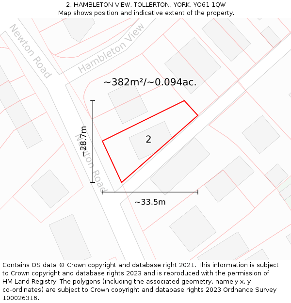 2, HAMBLETON VIEW, TOLLERTON, YORK, YO61 1QW: Plot and title map