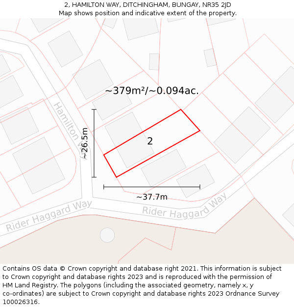 2, HAMILTON WAY, DITCHINGHAM, BUNGAY, NR35 2JD: Plot and title map