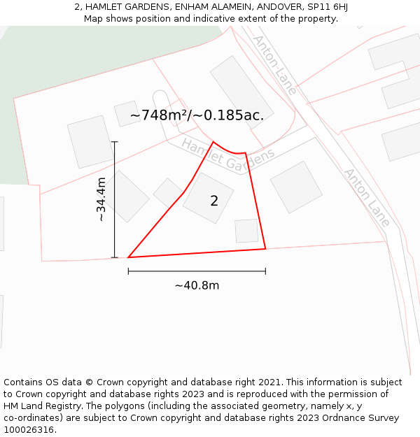 2, HAMLET GARDENS, ENHAM ALAMEIN, ANDOVER, SP11 6HJ: Plot and title map