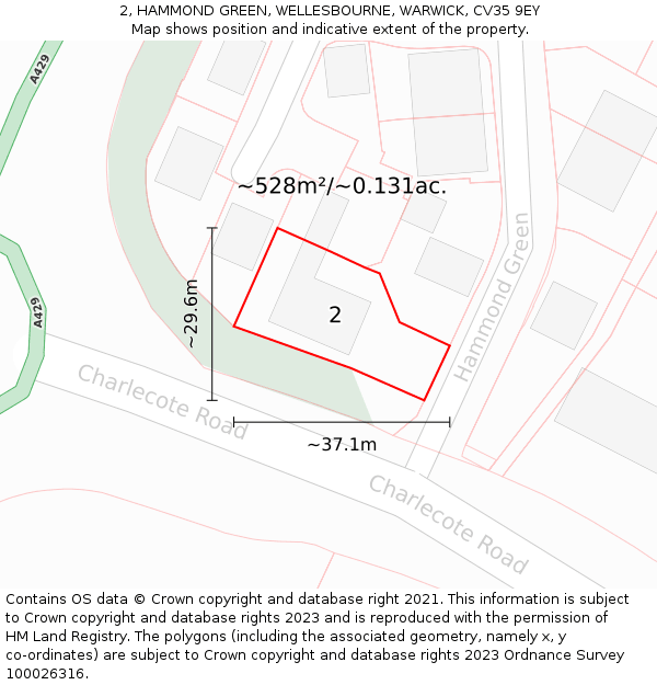 2, HAMMOND GREEN, WELLESBOURNE, WARWICK, CV35 9EY: Plot and title map