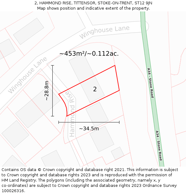 2, HAMMOND RISE, TITTENSOR, STOKE-ON-TRENT, ST12 9JN: Plot and title map