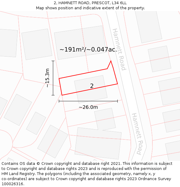 2, HAMNETT ROAD, PRESCOT, L34 6LL: Plot and title map