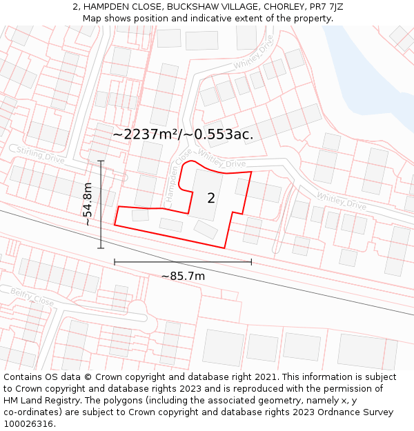 2, HAMPDEN CLOSE, BUCKSHAW VILLAGE, CHORLEY, PR7 7JZ: Plot and title map