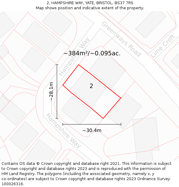 2, HAMPSHIRE WAY, YATE, BRISTOL, BS37 7RS: Plot and title map