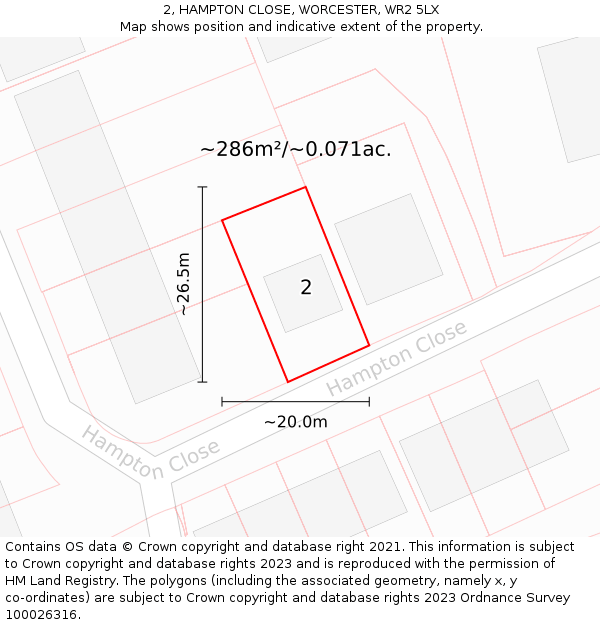 2, HAMPTON CLOSE, WORCESTER, WR2 5LX: Plot and title map