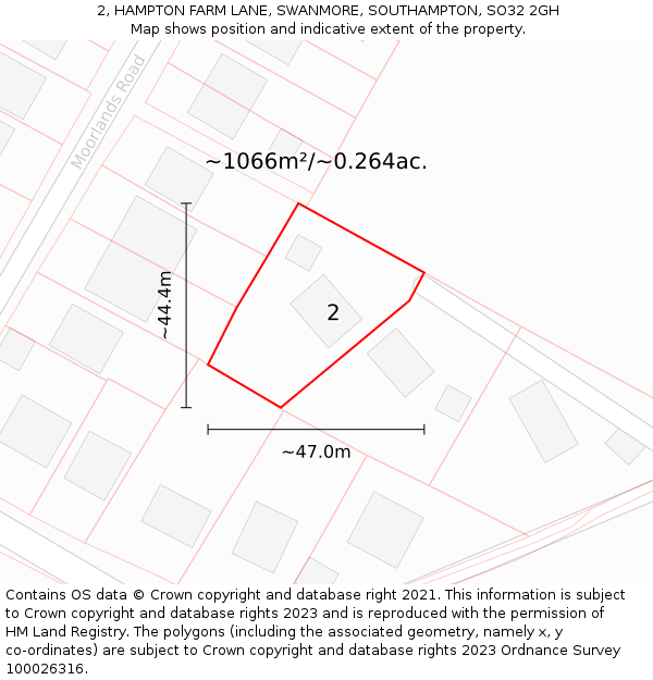 2, HAMPTON FARM LANE, SWANMORE, SOUTHAMPTON, SO32 2GH: Plot and title map
