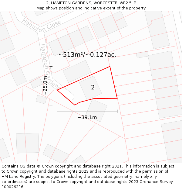 2, HAMPTON GARDENS, WORCESTER, WR2 5LB: Plot and title map