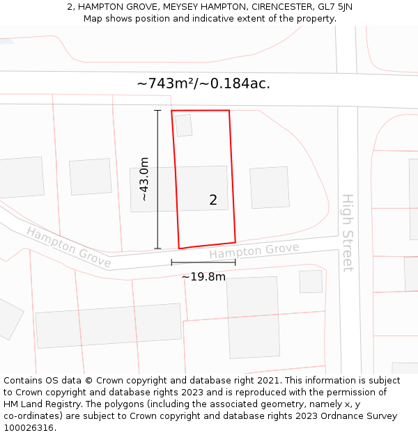 2, HAMPTON GROVE, MEYSEY HAMPTON, CIRENCESTER, GL7 5JN: Plot and title map