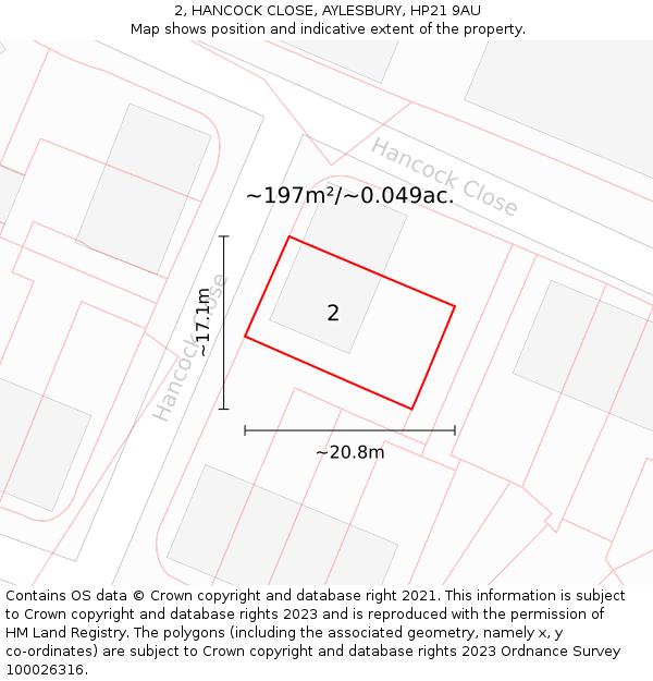 2, HANCOCK CLOSE, AYLESBURY, HP21 9AU: Plot and title map