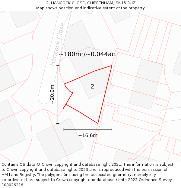 2, HANCOCK CLOSE, CHIPPENHAM, SN15 3UZ: Plot and title map
