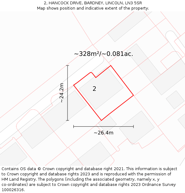 2, HANCOCK DRIVE, BARDNEY, LINCOLN, LN3 5SR: Plot and title map