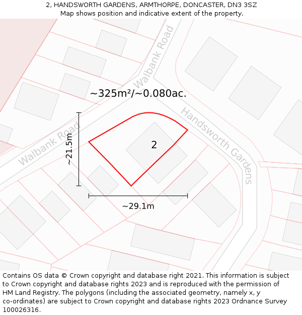 2, HANDSWORTH GARDENS, ARMTHORPE, DONCASTER, DN3 3SZ: Plot and title map