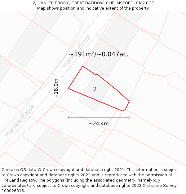2, HANLEE BROOK, GREAT BADDOW, CHELMSFORD, CM2 8GB: Plot and title map