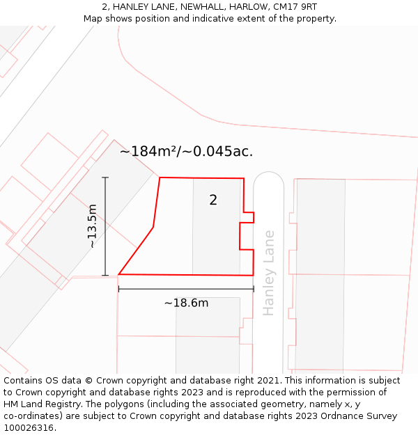 2, HANLEY LANE, NEWHALL, HARLOW, CM17 9RT: Plot and title map