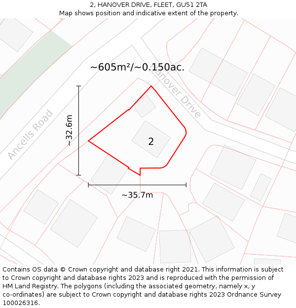 2, HANOVER DRIVE, FLEET, GU51 2TA: Plot and title map