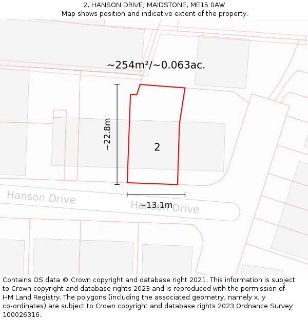 2, HANSON DRIVE, MAIDSTONE, ME15 0AW: Plot and title map