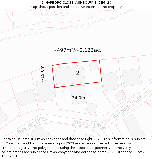 2, HARBORO CLOSE, ASHBOURNE, DE6 1JX: Plot and title map
