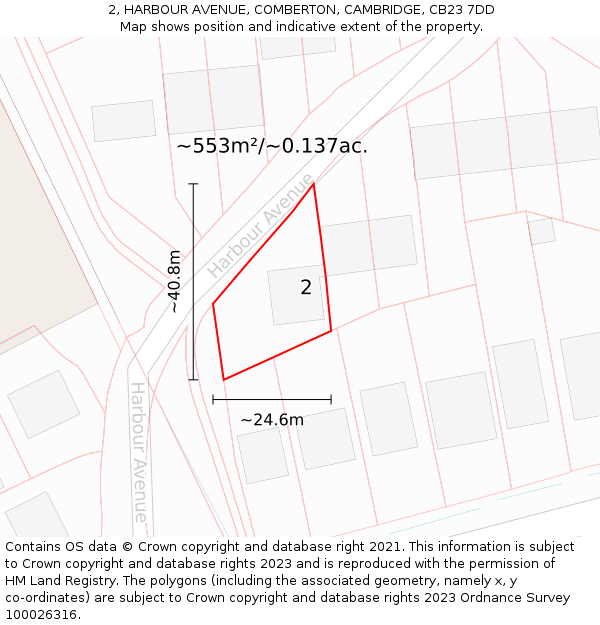 2, HARBOUR AVENUE, COMBERTON, CAMBRIDGE, CB23 7DD: Plot and title map