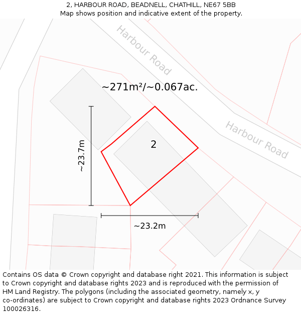 2, HARBOUR ROAD, BEADNELL, CHATHILL, NE67 5BB: Plot and title map