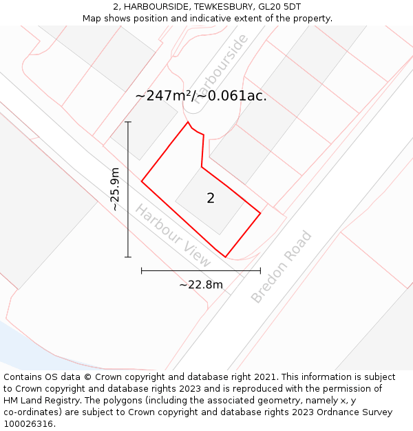 2, HARBOURSIDE, TEWKESBURY, GL20 5DT: Plot and title map