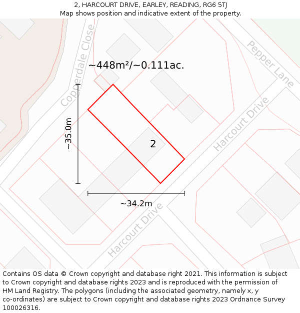 2, HARCOURT DRIVE, EARLEY, READING, RG6 5TJ: Plot and title map