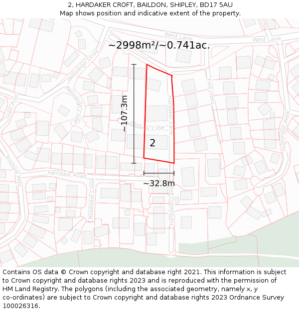 2, HARDAKER CROFT, BAILDON, SHIPLEY, BD17 5AU: Plot and title map