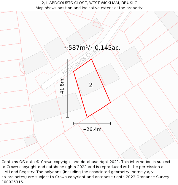 2, HARDCOURTS CLOSE, WEST WICKHAM, BR4 9LG: Plot and title map