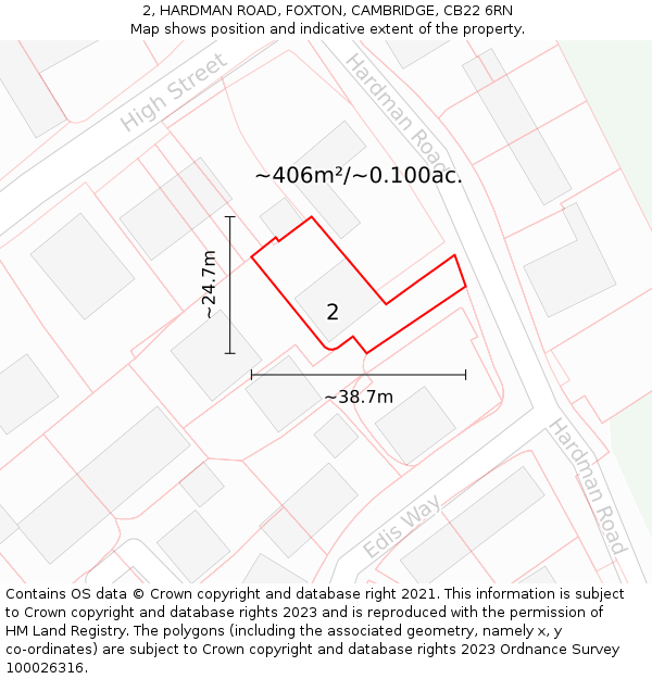 2, HARDMAN ROAD, FOXTON, CAMBRIDGE, CB22 6RN: Plot and title map
