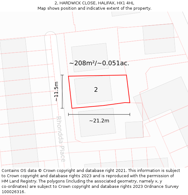 2, HARDWICK CLOSE, HALIFAX, HX1 4HL: Plot and title map