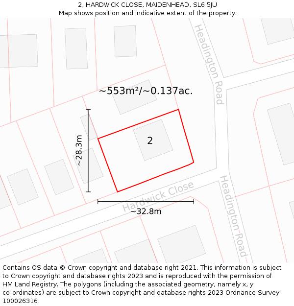 2, HARDWICK CLOSE, MAIDENHEAD, SL6 5JU: Plot and title map