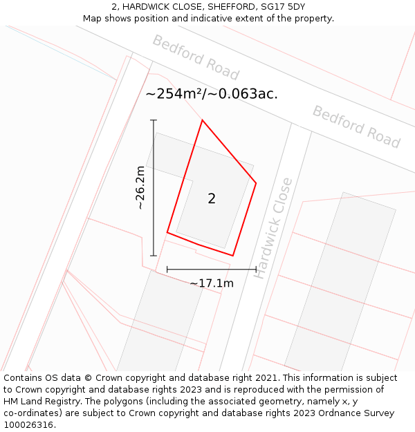 2, HARDWICK CLOSE, SHEFFORD, SG17 5DY: Plot and title map