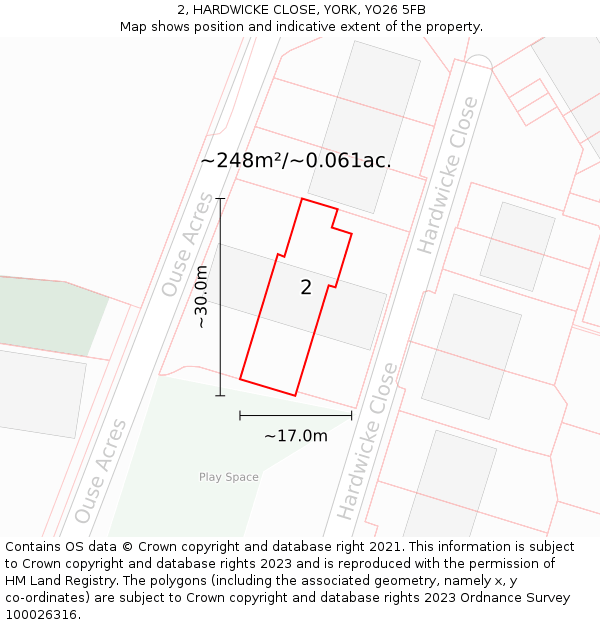 2, HARDWICKE CLOSE, YORK, YO26 5FB: Plot and title map
