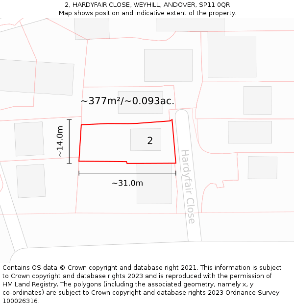 2, HARDYFAIR CLOSE, WEYHILL, ANDOVER, SP11 0QR: Plot and title map