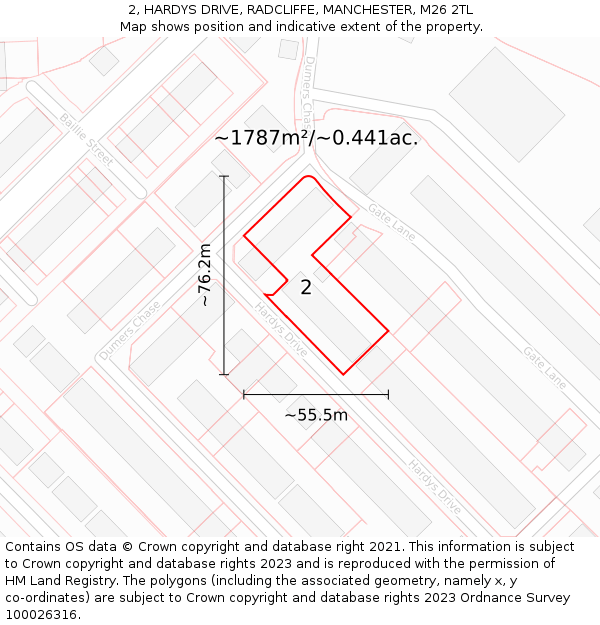 2, HARDYS DRIVE, RADCLIFFE, MANCHESTER, M26 2TL: Plot and title map