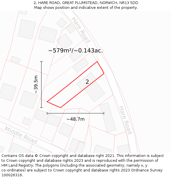 2, HARE ROAD, GREAT PLUMSTEAD, NORWICH, NR13 5DD: Plot and title map
