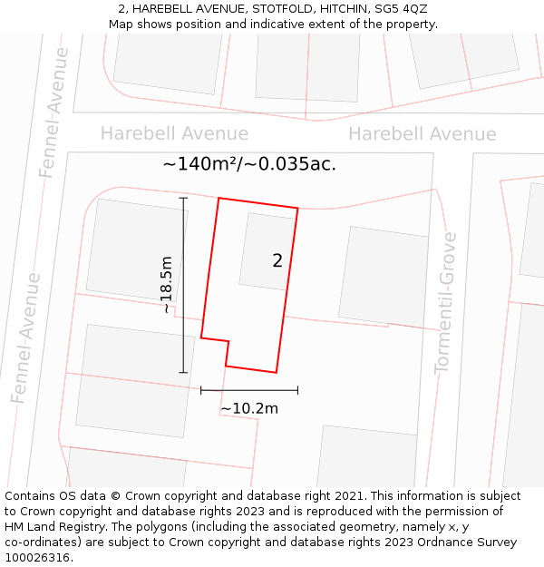 2, HAREBELL AVENUE, STOTFOLD, HITCHIN, SG5 4QZ: Plot and title map
