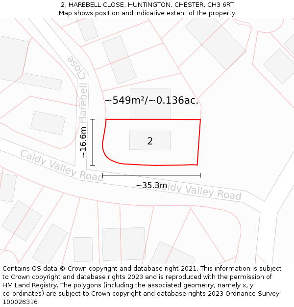 2, HAREBELL CLOSE, HUNTINGTON, CHESTER, CH3 6RT: Plot and title map