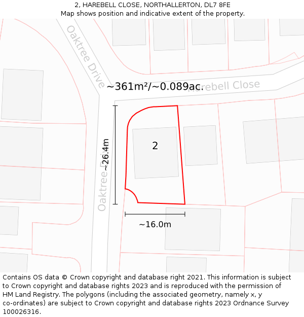 2, HAREBELL CLOSE, NORTHALLERTON, DL7 8FE: Plot and title map