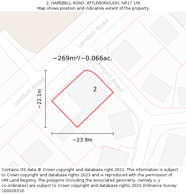 2, HAREBELL ROAD, ATTLEBOROUGH, NR17 1FA: Plot and title map