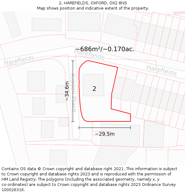 2, HAREFIELDS, OXFORD, OX2 8NS: Plot and title map